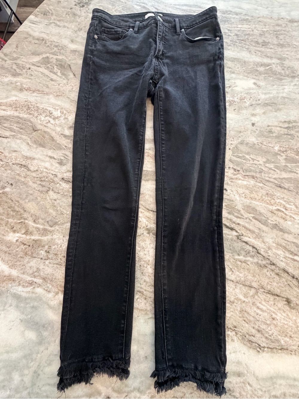 LOFT Curvy Skinny Jeans Size 27/4 Black Wash Raw Hem Stretch Denim